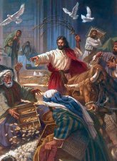 Jesus overturning the tables of the money-changers